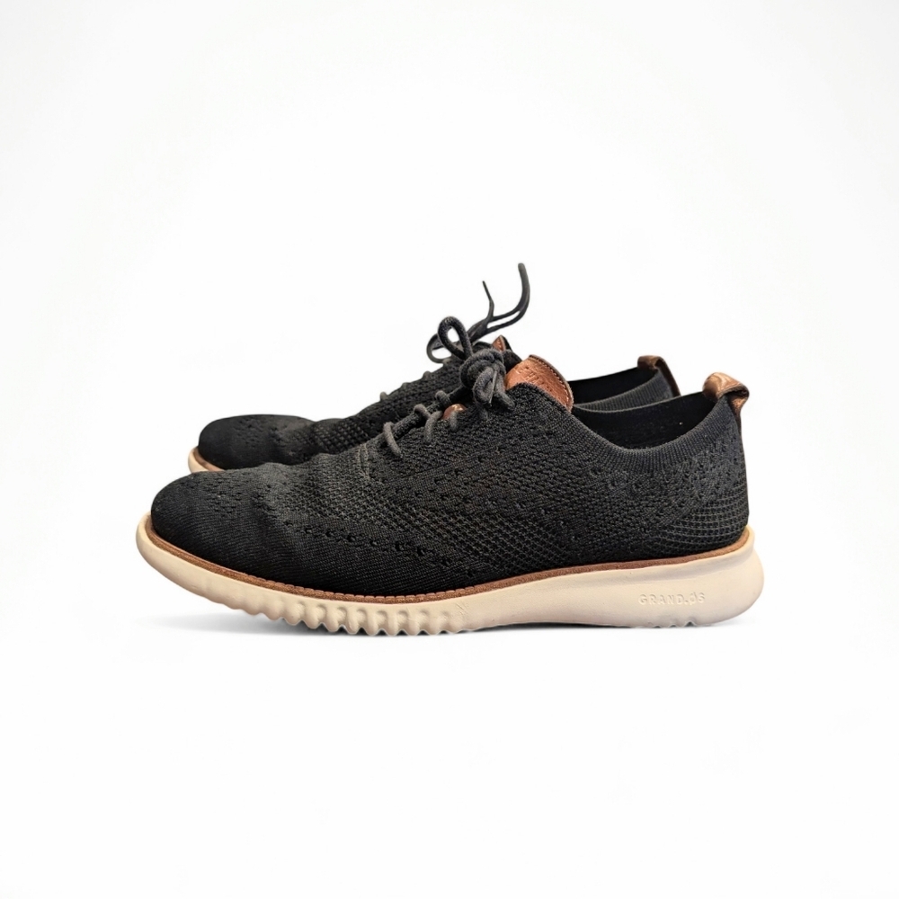 Cole Haan 2 Zerogrand Stitchlite Wingtip Oxford Black Ivory Men's 7.5 Knit
